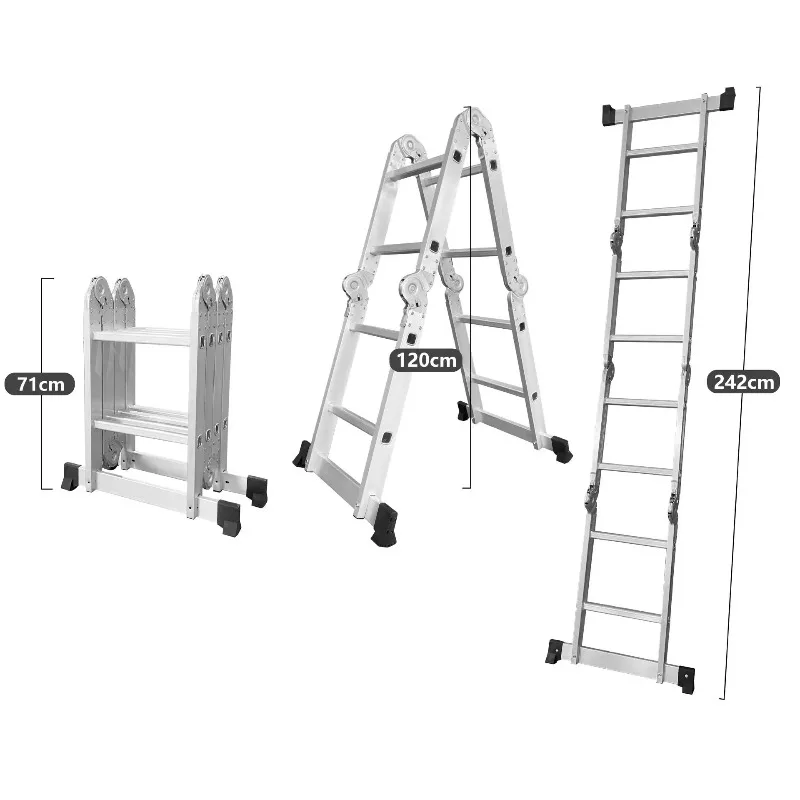Extensión de andamio telescópica multiposición de aluminio moderna, combinación plegable, estructura de taburete de escalera de grado Industrial