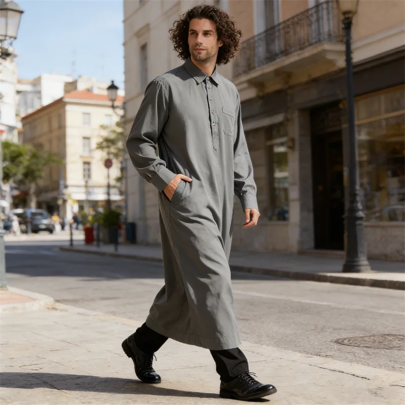 

Muslim Men Thobe Jubba Eid Ramadan Traditional Dishdasha Thoub Islam Abaya Dress Long Robe Thawb Dubai Saudi Clothes Middle East