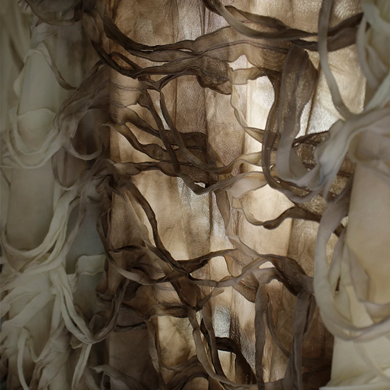 

Distressed Stretch Fabric 3D Tattered Effect Bark Brown Tie Dye Cloth for Hanfu Retro Clothing and Art Sewing Diy