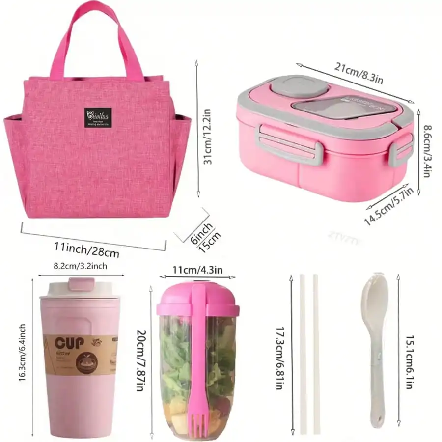 Double-Layer Multi-Compartment Lunchbox Set/Single Lunchbox. Includes Lunchbox, Cup, And Lunch Bag, Suitable For School, Office, And Outdoor Picnics. | Food Storage Containers | Kitchen Accessories | Lunchbox Set/Single Lunchbox