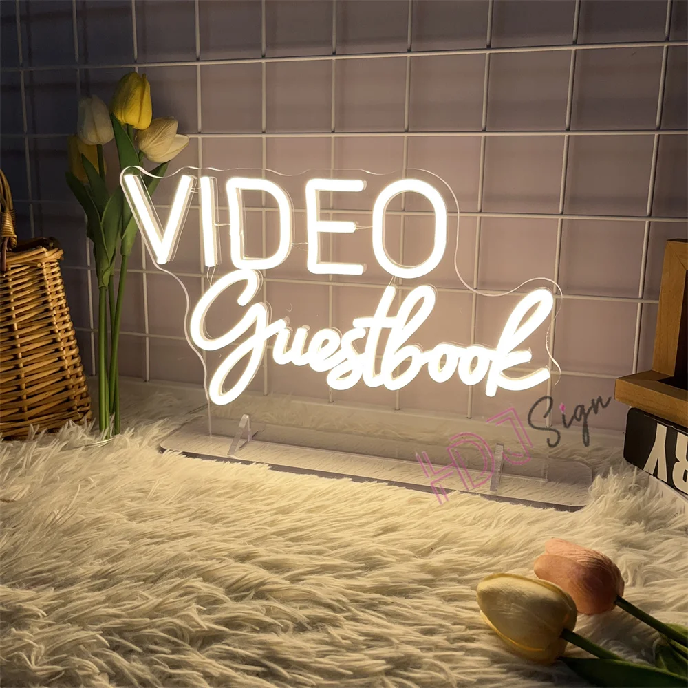 VIDEO Guestbook Audio Neon Sign Wedding Leave A Message LED Neon Signs Wall Decoration Wedding Table Light Sign Neon Bedroom USB view 4