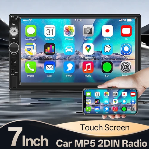 HIPPCRON 7 ""2din Radio de coche HD pantalla táctil estéreo Multimedia reproductor MP5 soporte de enlace de espejo Universal cámara de visión trasera entrada auxiliar