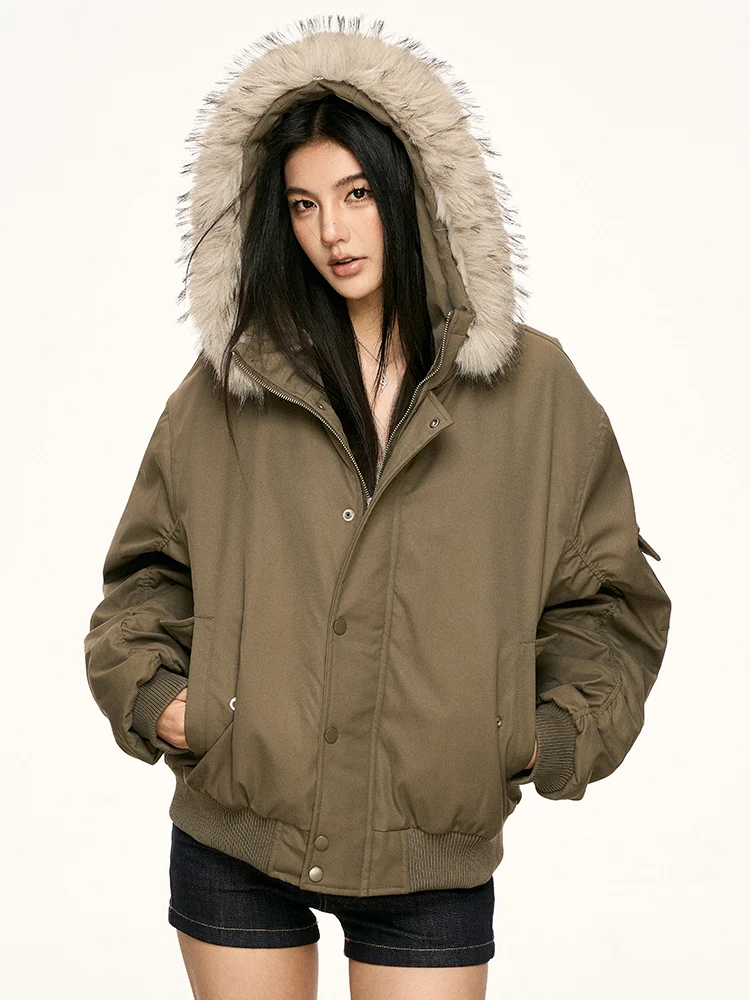 

Aaisup Американская ретро-куртка с капюшоном из хлопка для женщин, утепленная, с меховым воротником, модная зимняя новинка