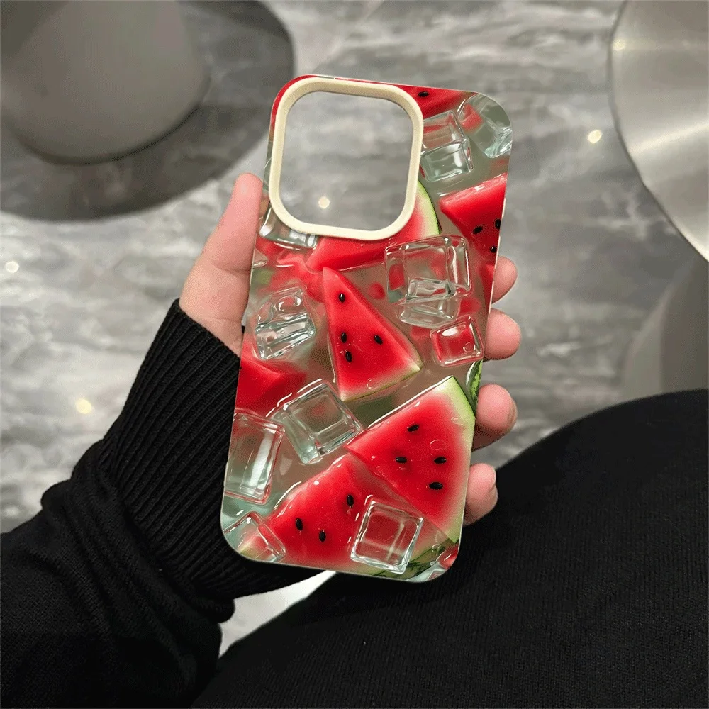 Wassermelonen-Eiswürfel Handyhülle für iPhone 17 16 15 14 13 12 Pro Max 16 15 14 Plus 17 16 15 14 13 Pro 17Air Silikon Matte Hülle – Detail 5