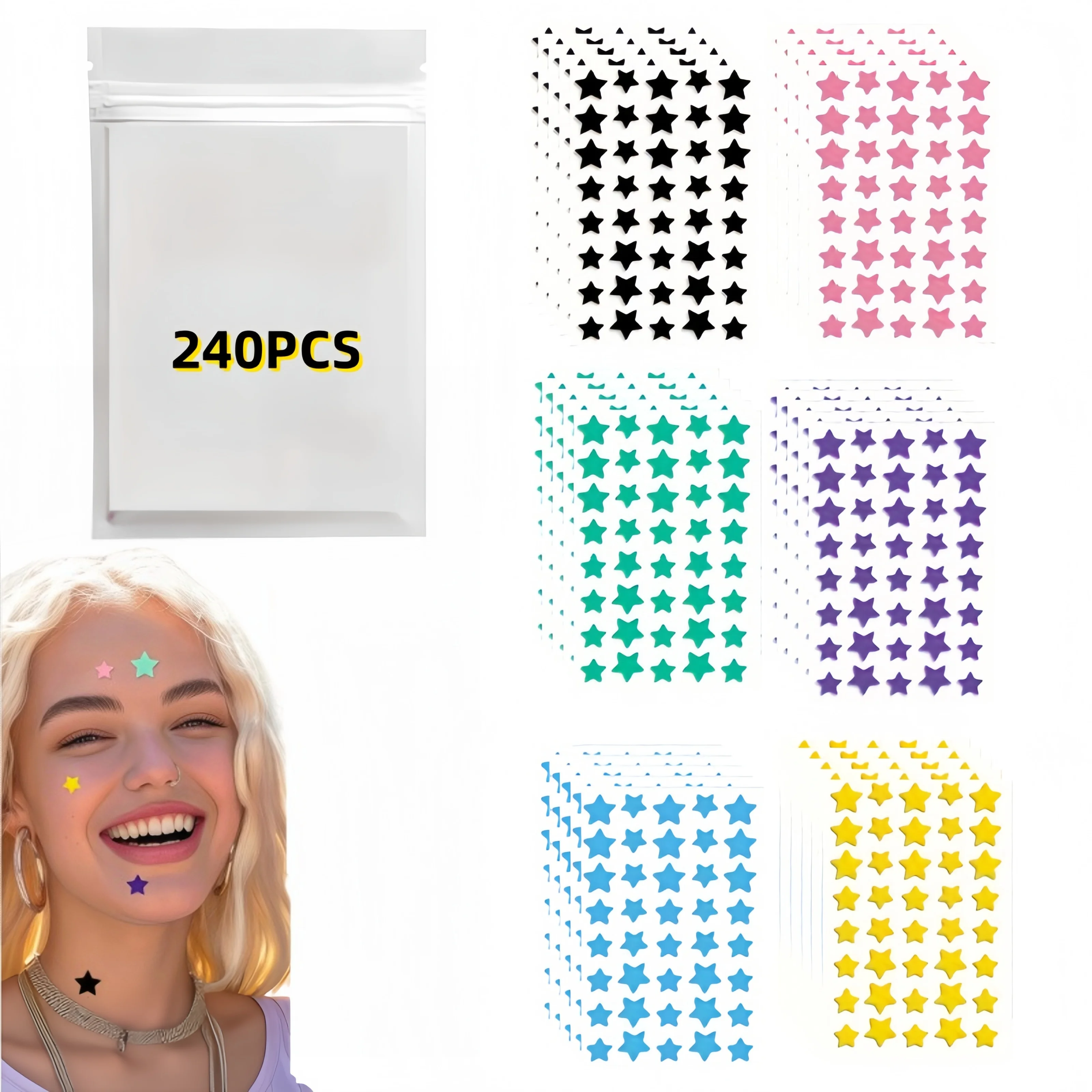 240PCS Soft Adhesive Star Acne Patch Comfortable Wear Blemish Remover Sticker