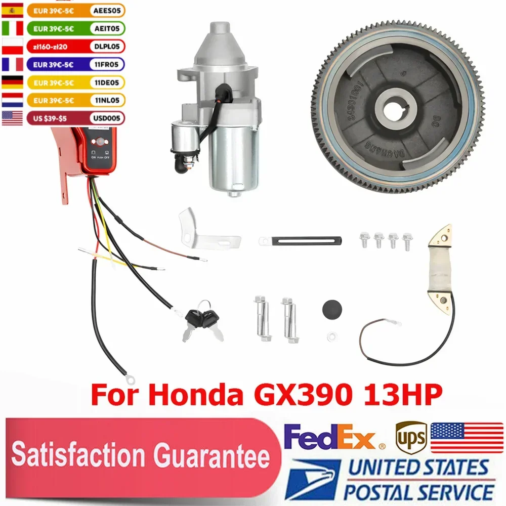 For Honda GX390 13HP Engines And Generators  Flywheel Starter Motor Switch Ignition Electric Start Kit