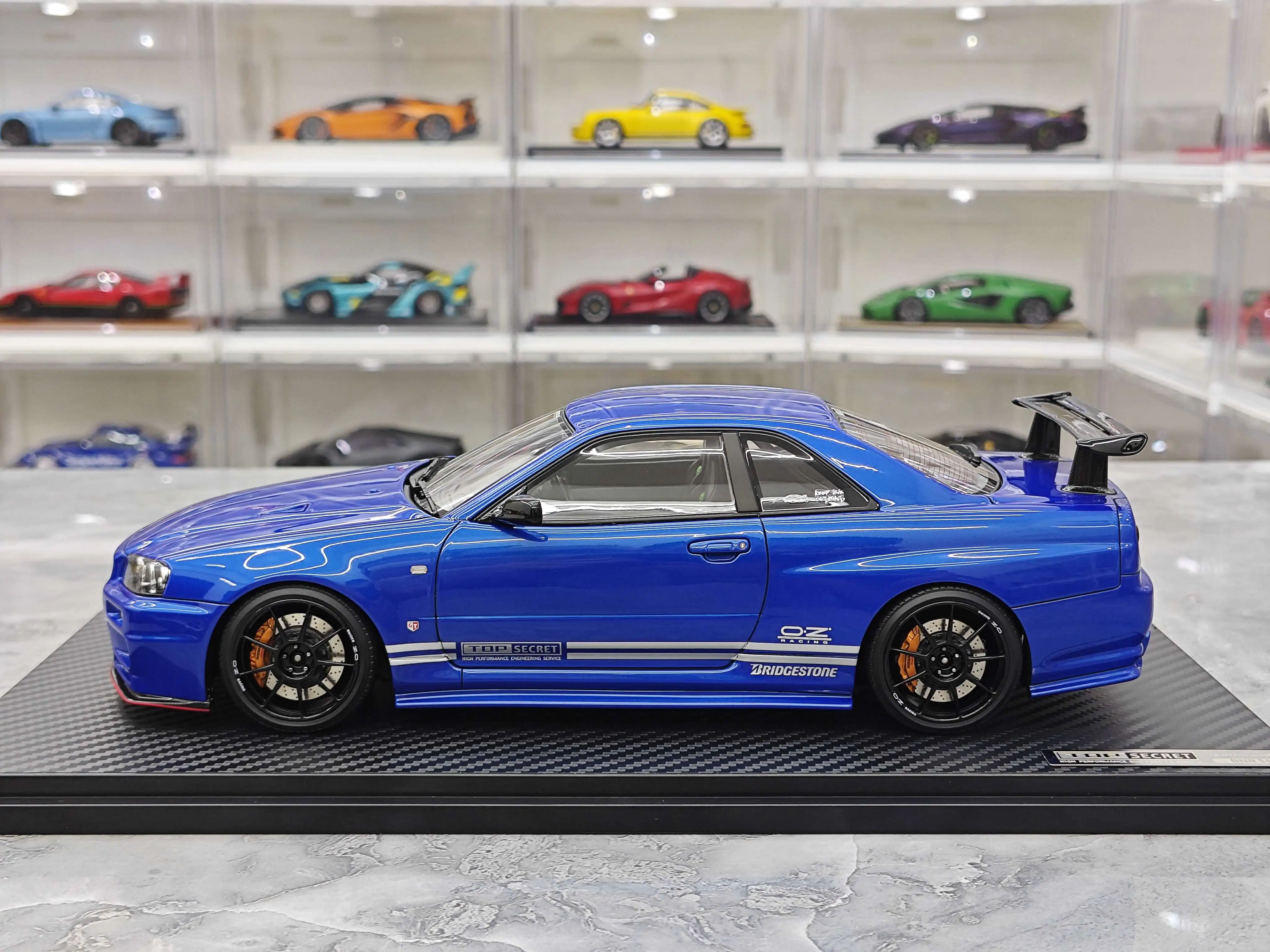 IG 1:18 GTR BNR R34 TOP SECRET Blue JDM Simulation Limited Edition Resin Metal Static Car Model Toy Gift