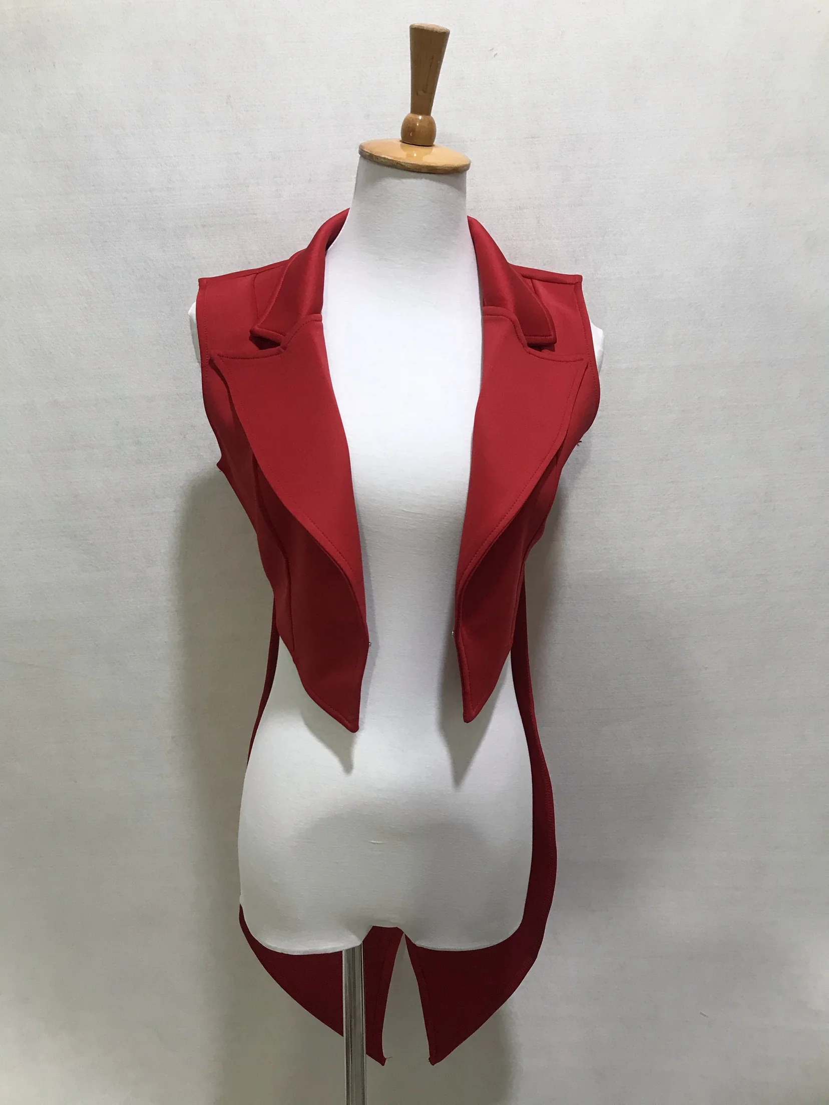 Woman Nightclub Singer Magician Stage Costume Festival Party Jazz Dance Sleeveless Tailcoat Waistcoat Swallow Tail Long Vest