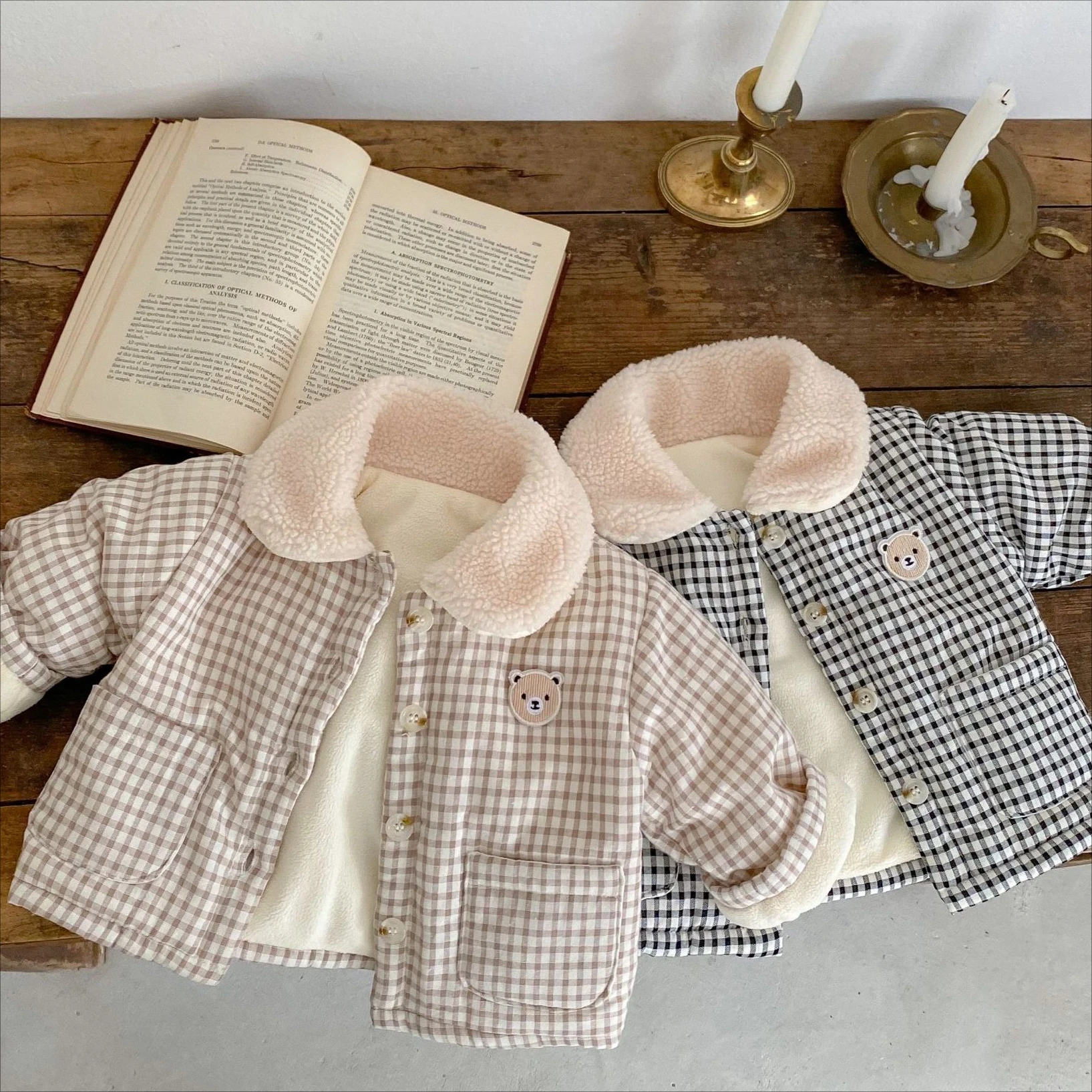 

Cotton Clothes 2025 Autumn Winter New Childrens Clothes Korean Boys and Girls Plaid Bear Jacket Cotton Warm Cotton-padded Jacket