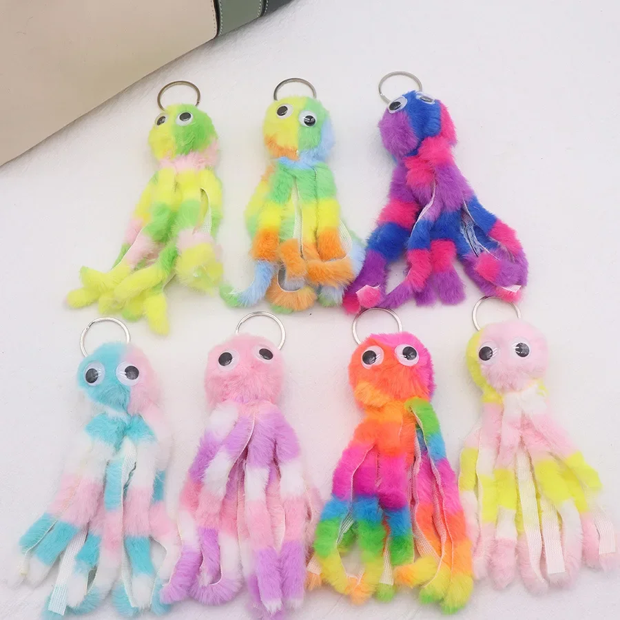Cartoon Plush Octopus Keychain Blue Pink Multicolor Sea Animal Doll Pendant Toy Funny Hairy Key Chain Ring for Women Kids Gift