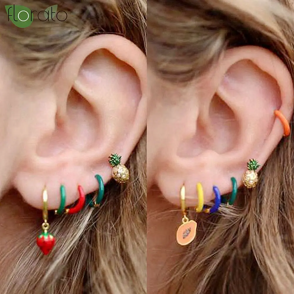 925 Sterling Silver Needle Cute Colorful Enamel Hoop Earrings for Women Fashion Earring Hoop Party Trend Jewelry Premium Gift