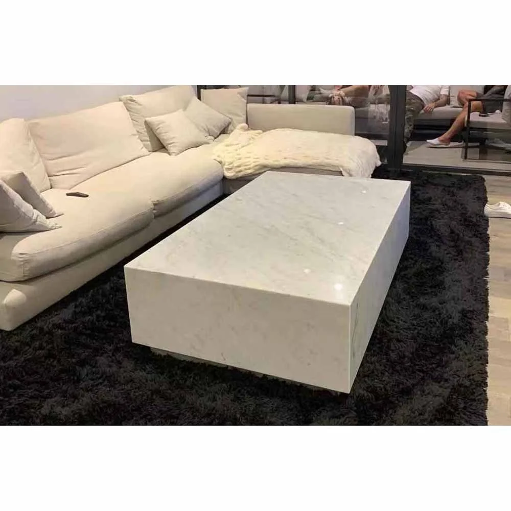 Customized Luxury Modern Bianco Living Room Sofa Cubic Plinth Low Marble Coffee Table Natural White Carrara Marble Coffee Tables