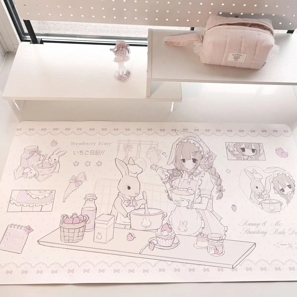 PU Leather Mouse Pad Y2K Sweet Pink Angel Cat Girl Bunny Cake Bow Mouse Pad Office Desk Mat Waterproof Non-Slip Desk Blotter Pad