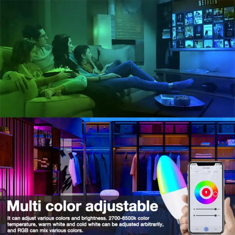 Aubess – ampoule de bougie intelligente, wi-fi, 5W E14, lumière LED RGB + CCT, commande vocale, fonctionne avec Alexa Google Home