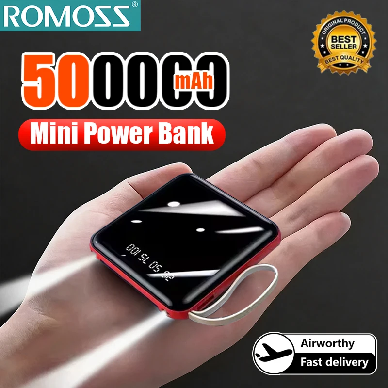 

Внешний аккумулятор ROMOSS 500000 мАч со встроенными 4 кабелями, портативная супербыстрая зарядка, цифровой дисплей, внешняя батарея для iPhone Samsung