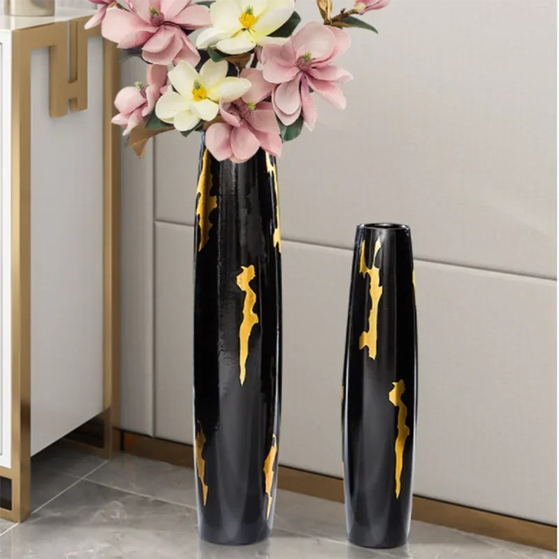 Decorative Luxury Vase Ceramic Flower Floor Pots Wedding Living Room Plants Vases Modern High Golden Jarrones Home Decor