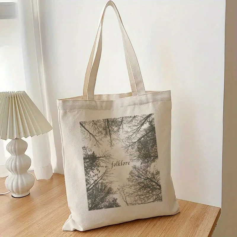 Einkaufstasche aus Segeltuch mit Pflanzengrafik, tragbare Umhängetasche mit Folklore-Druck, Taylor Merch Fashion, große Tragetasche für den Alltag – Detail 6