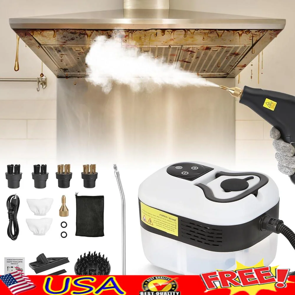 High Pressure Handheld Steam Cleaner 1500W Portable Steam Cleaning Machine 105C 4.5BAR with Extended Nozzle 6 Brush Heads