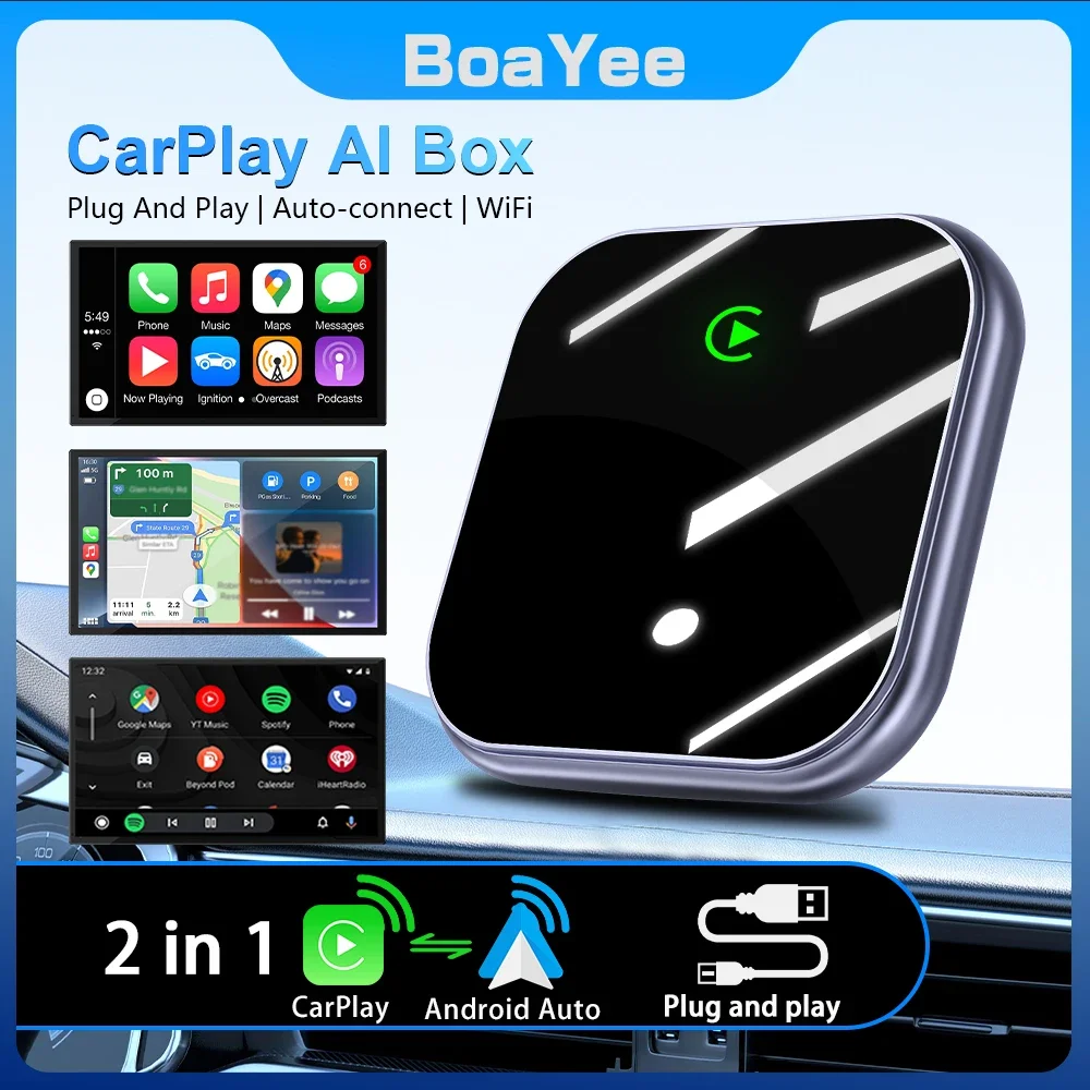 

2in1 Wireless Carplay Adapter Android Auto USB Plug and Play Carplay Car for Apple Portable AI Box Wired/Wireless Carplay