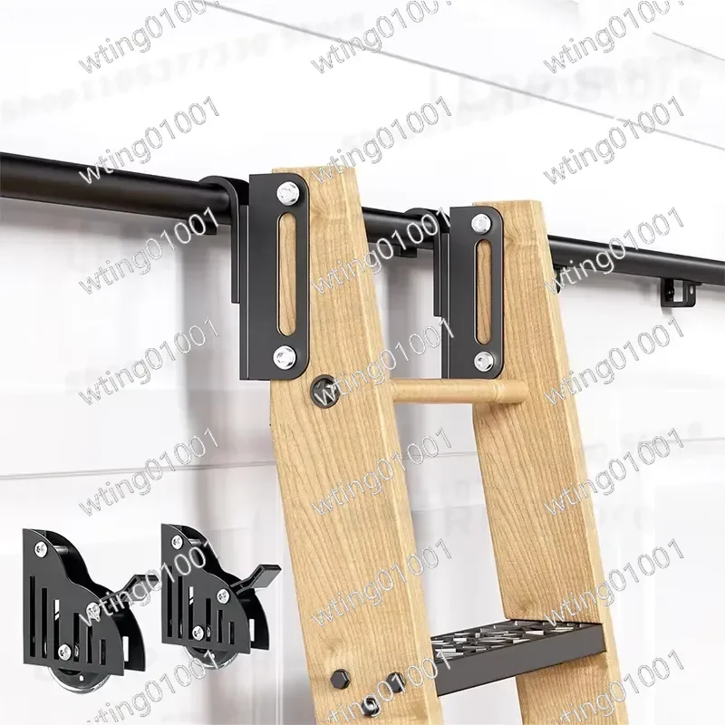 for Adjustable Wall Mount Attic Ladder Black Carbon Steel Track Mobile Step Stair for Bookcase Household Indoor Access Tool