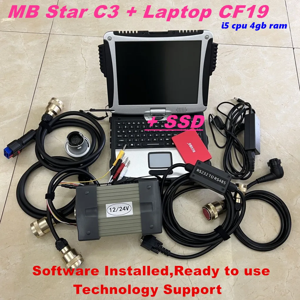 

MB Star C3 Auto Diagnostic Scanner With Diagnosis Software Installed PC Laptop Full Set Cable Tools Ready To Work