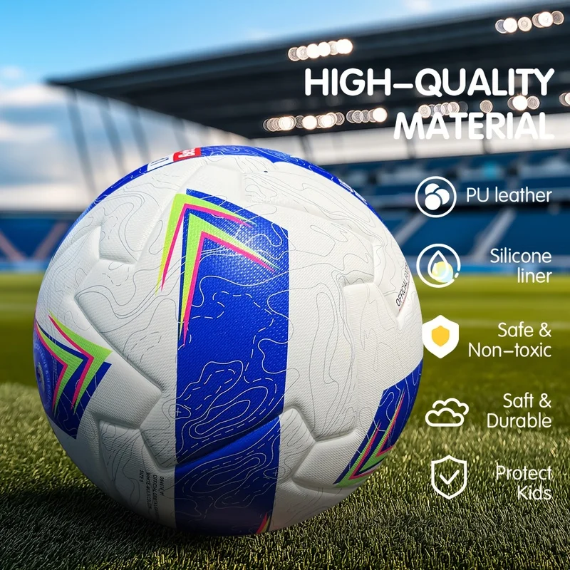 Size 5 Thermal Bonded PU Soccer Ball, All-Weather Waterproof Street Match Football, Enhanced Touch Control for Adult Training Gi