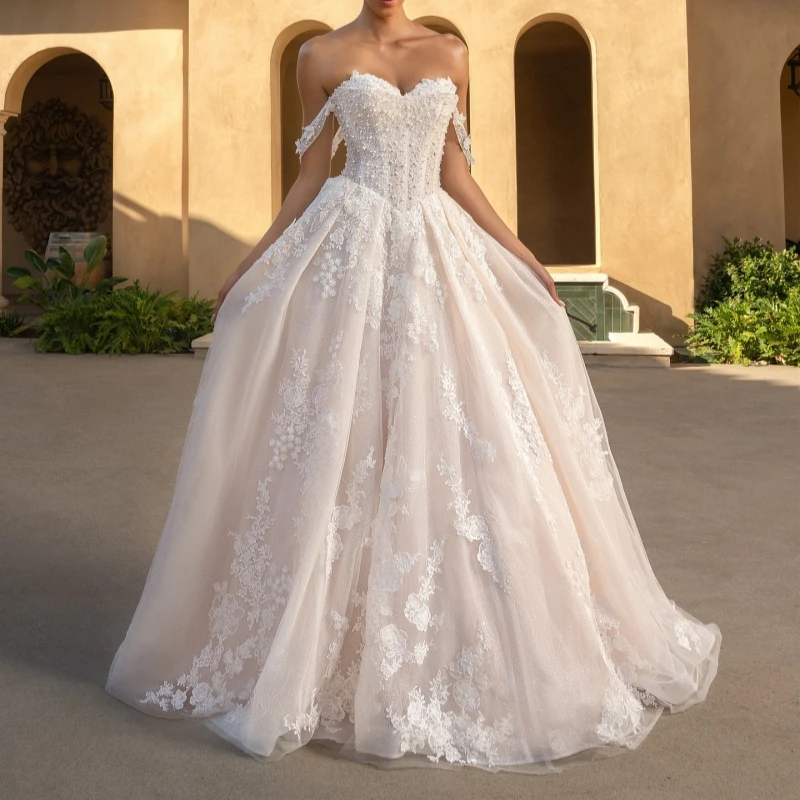 

Luxury Champagne Dubai Arabic Mermaid Wedding Dresses Applique Lace Beading Tull Court Train Wedding Dress Bridal Gowns vestidos