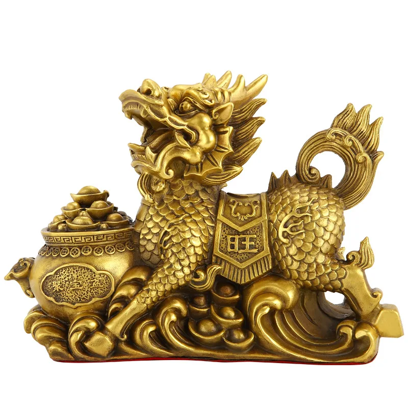 A pair of brass statues, - Kirin metal crafts, home decorations, copper ornaments for attracting wealth, w