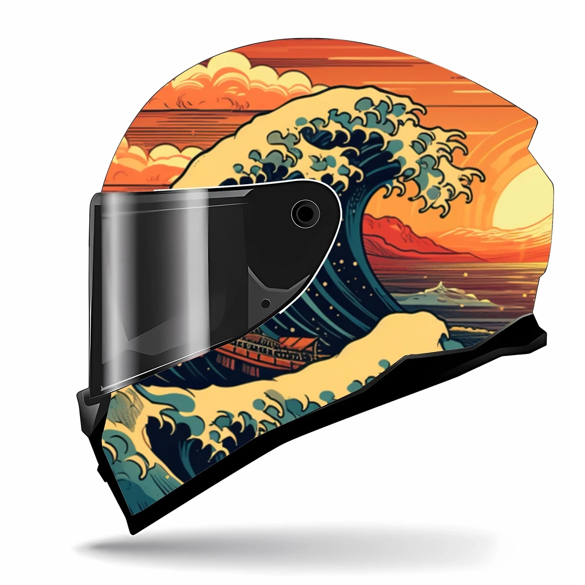 Japanse Giant Tsunami Wave Full Helmet Wrap Sticker Motorcycle Helmet Racing Graphic Decal Vinyl Wrap Helmet Decor Sticker