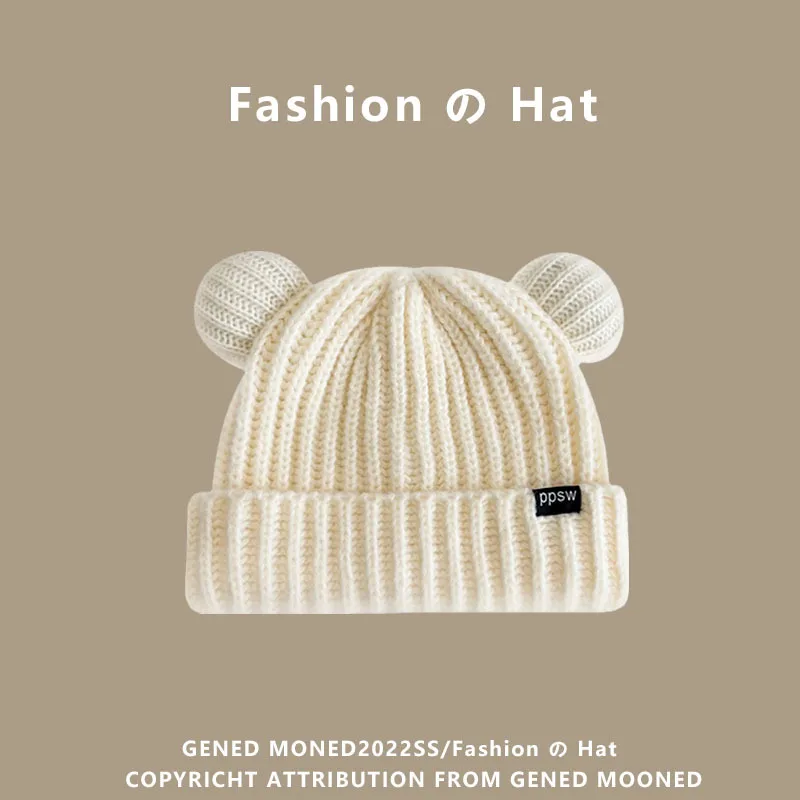 

Women's Cute Cat Ears Pointed Pullover Hats Winter Warm Little Devil Striped Knitted Caps New Japanese Bear Ears Beanie Hat