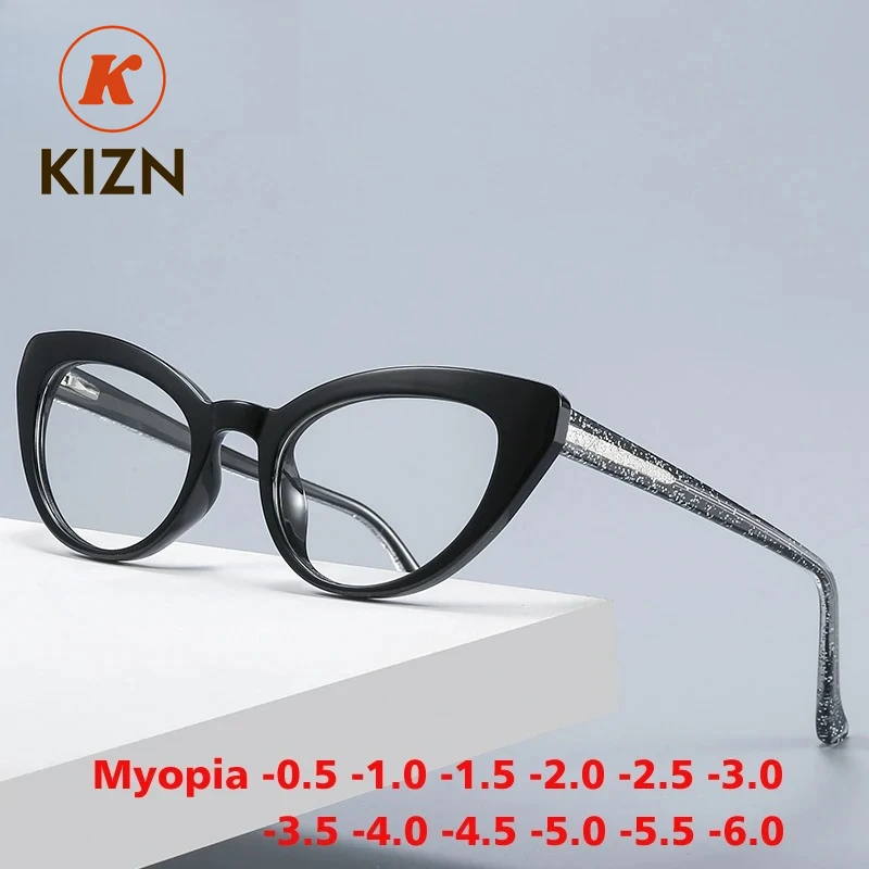 

KIZN New Cat Eye Myopia Prescription Glasses Anti Blue Light Computer Optical Eyeglasses Photochromism Frame Women -0.50 to -10
