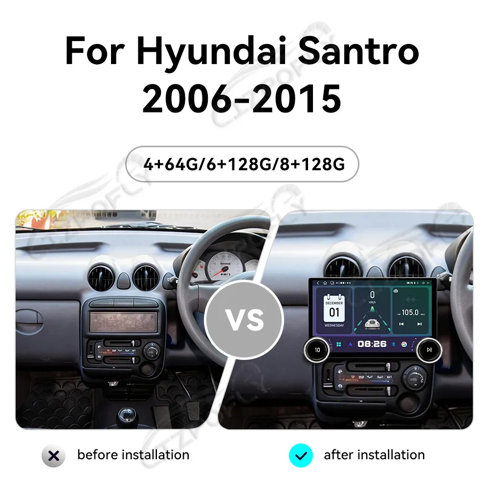 

Upgrade 11.5" Touch Screen Wireless Carplay & Android Auto Stereo Radio with GPS Navigation for Hyundai Santro 2006–2015
