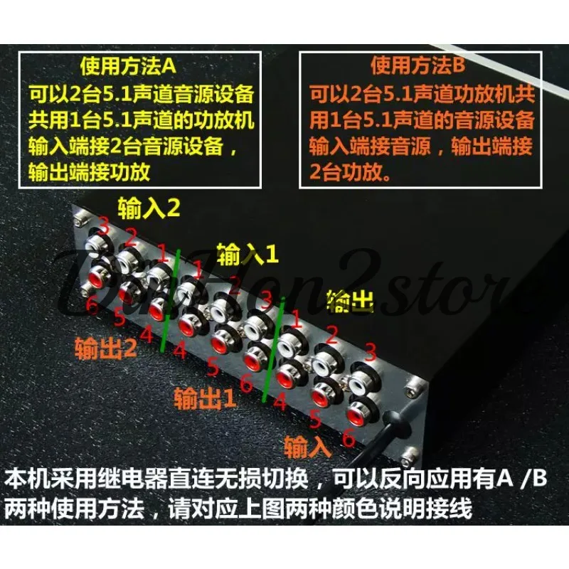 5.1 channel audio source signal switcher 2 audio sources share 1 power amplifier, which can be used in reverse