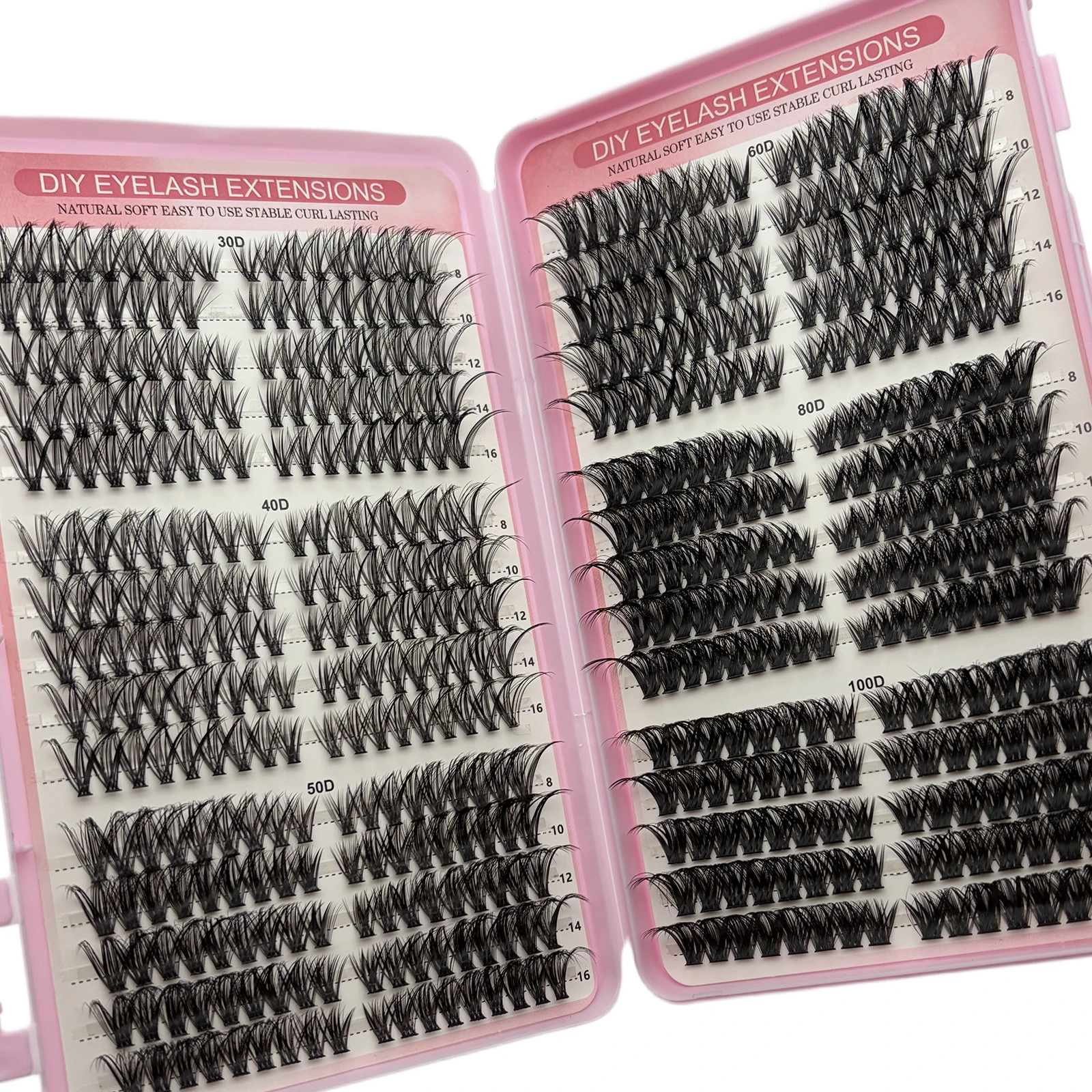 30D-100D Mixed Density Lash Clusters 540PCS Thick Fluffy DIY False Eyelashes with Lash Book for Home Use