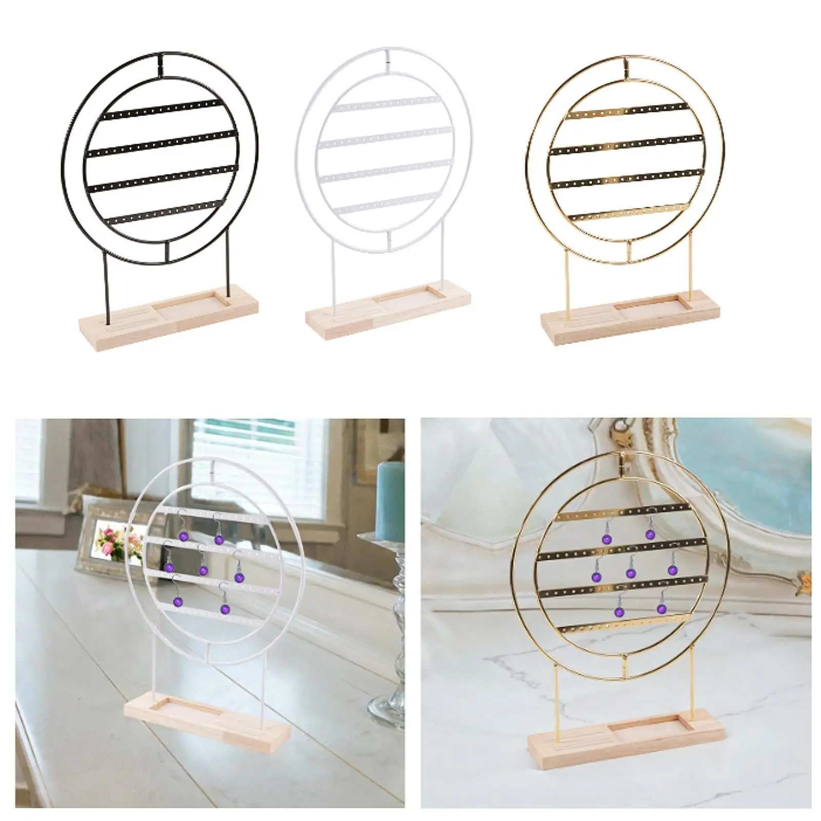

Earrings Organizer Wooden Base Metal Hanger 4 Layers Hanging Earrings Display Stand Rustic Large Women Gift for Countertops Home