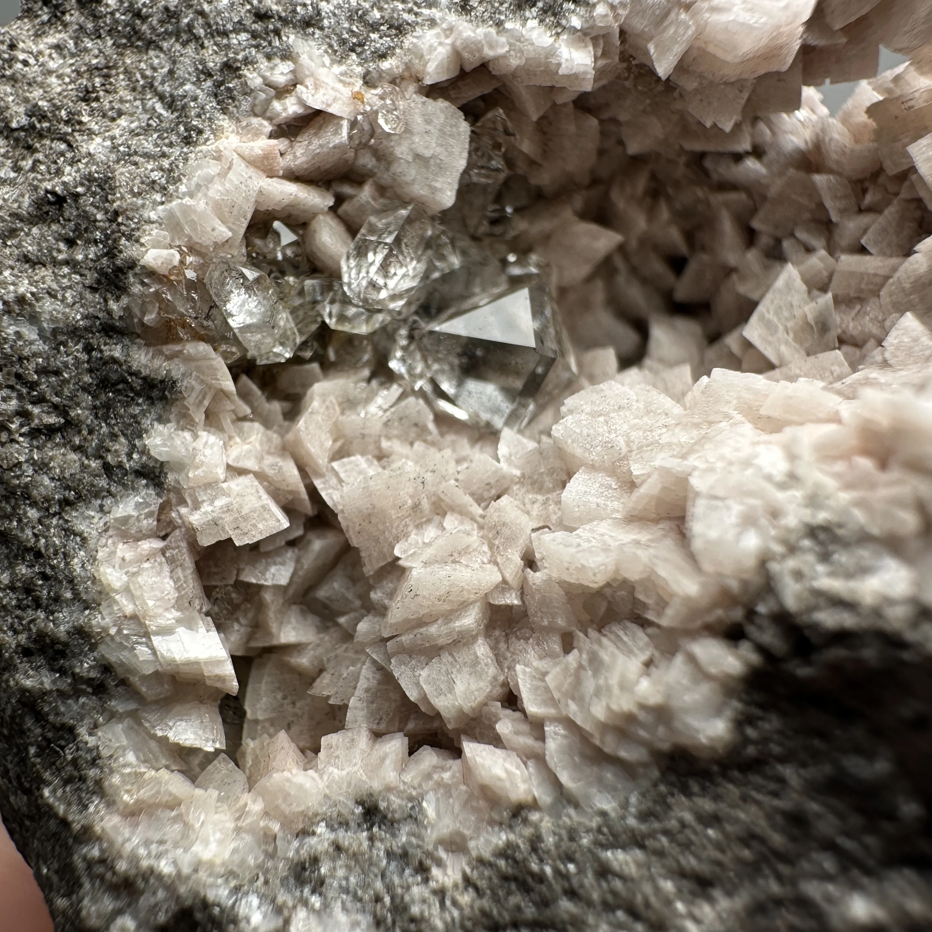 Natural Guizhou Herkimer-style Quartz (Black Inclusion) with Pink Dolomite Matrix, Raw Double-Terminated Crystal Specimen for Co