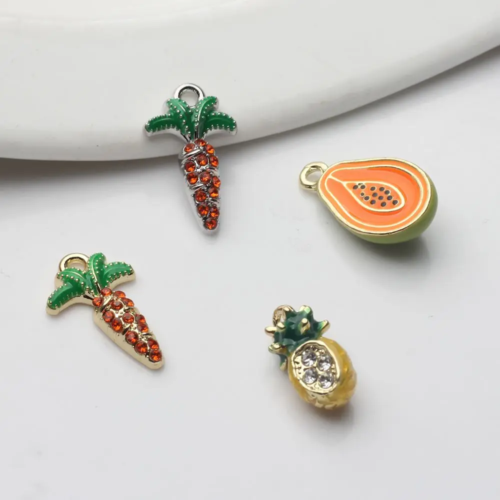 Zinc Alloy Enamel Pineapple Papaya Carrot Charms 6pcs/lot For DIY Fashion Jewelry Earrings Making Finding Accessories