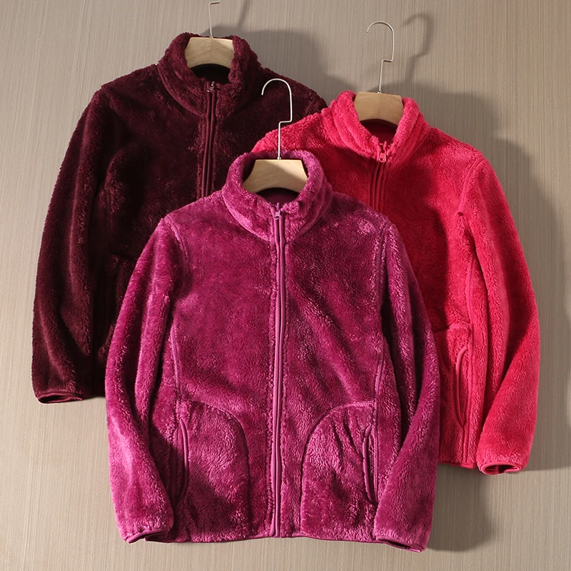 Chaqueta de Coral de Doble Cara para Mujer, Chaqueta Larga Acolchada de Algodón con Cierre de Cremallera, Cuello Alto y Cálido