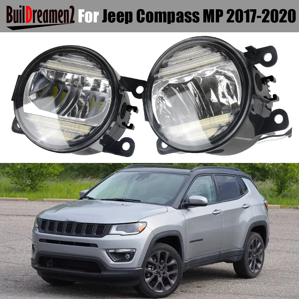 1 Pair 30W Car Front Bumper LED Fog Light DRL Daylight For Jeep Compass MP 2017 2018 2019 2020