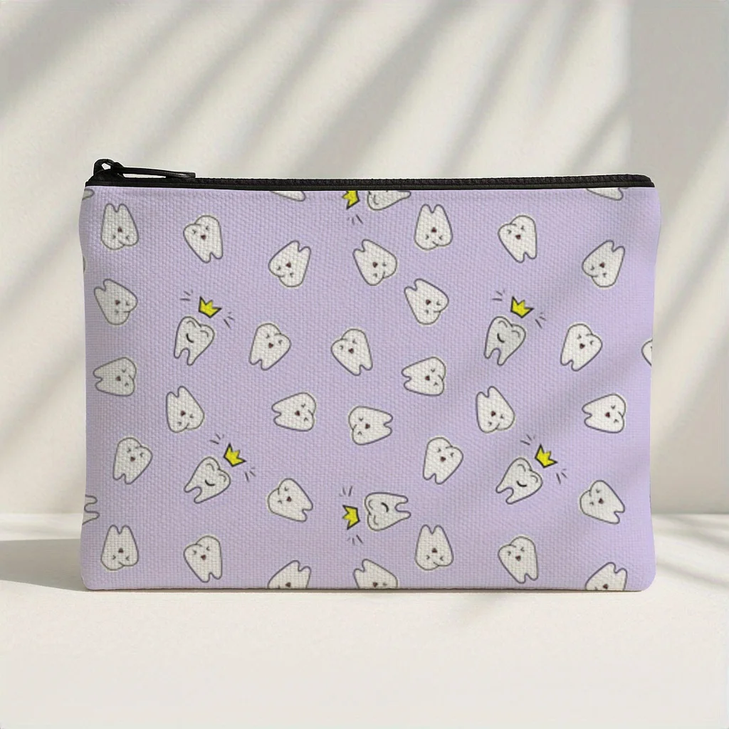 1 Piece Dental-Themed Tooth and Dentist Print Makeup Bag - Jewelry Storage Bag, Perfect Travel Zipper Storage Bag, Fun Birthday Gift