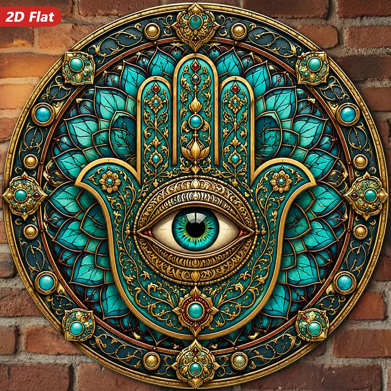 CIFBUY Bohemian Hamsa Hand Evil Eye Aluminum Wall Art Waterproof Wear Resistant Sign Home Living Room Bedroom Office Entryway