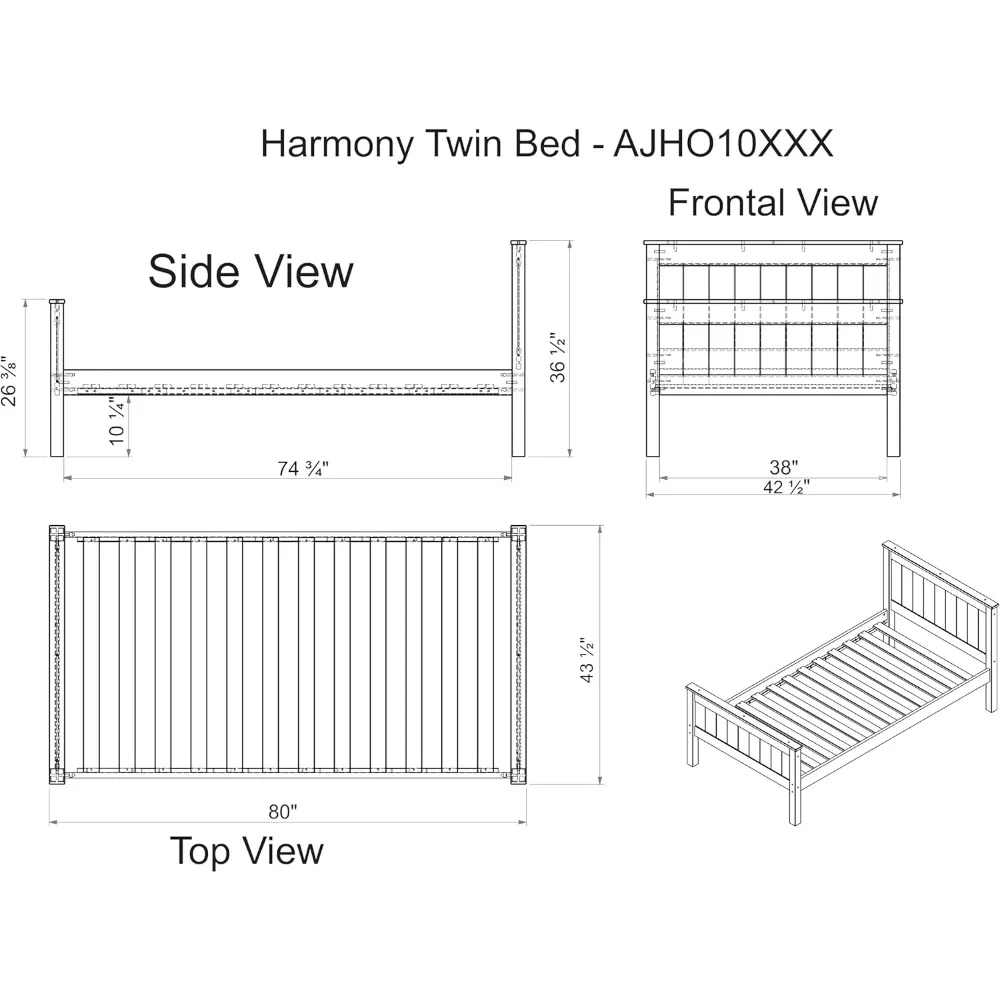 Harmony Twin houten platformbed, wit - duurzame grenen constructie, inclusief hoofdeinde, voeteinde, zijhekken - matrascompatibel