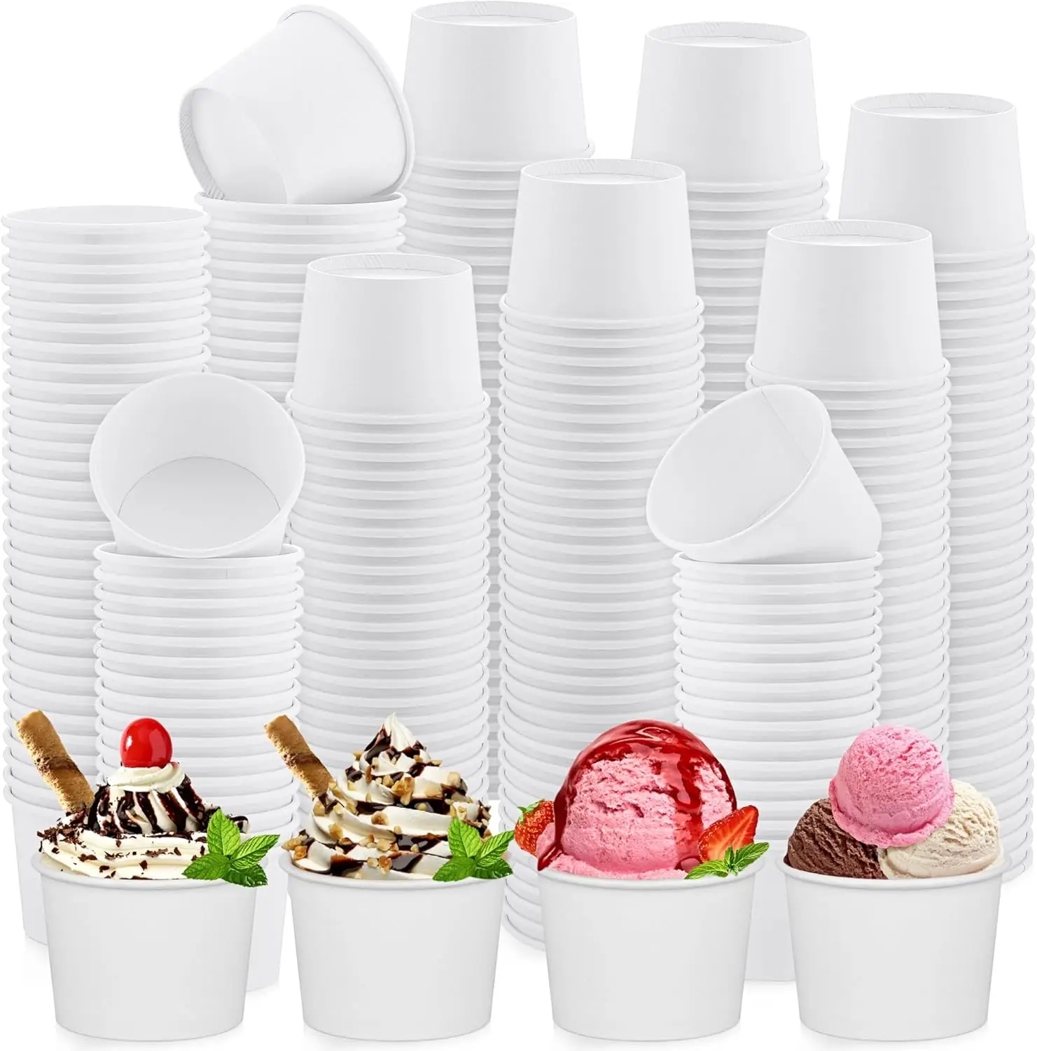 

300 Pieces Ice Cream Sundae Cups Paper Dessert Yogurt Bowls Disposable Paper Ice Cream Bucket Dessert or Soup Bowls for