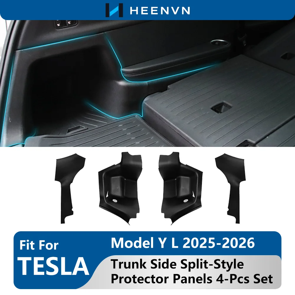 Heenvn 4‑Pcs TPE Trunk Cargo Area Side Split‑Style Protector Panels For Tesla Model Y L 2025‑2026 Rear Trunk Side Guard Cover