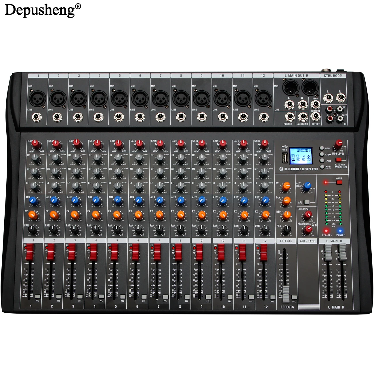 خلاط صوت 6/8/12 قنوات احترافية لخلاط DJ ميكروفون LR/مدخل خط، AUX، معالج FX MP3، سماعات الرأس، + 48 فولت فانتوم