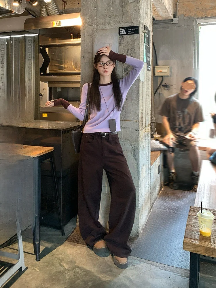 

Прямые джинсы с высокой талией, женские осенне-зимние новые длинные брюки свободного покроя, универсальные брюки в пол в стиле ретро