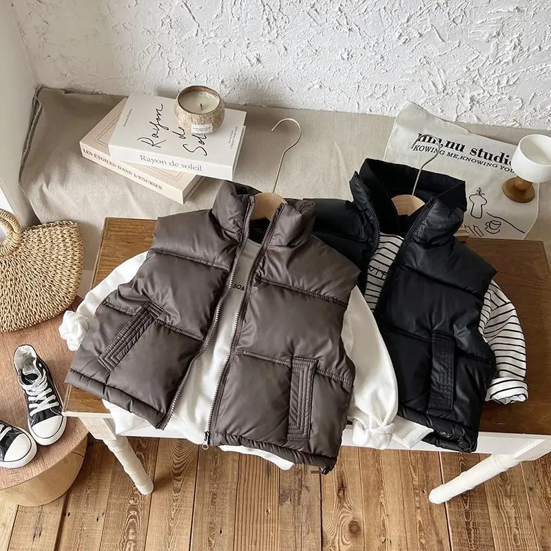 

Autumn Boys Down Vest New Winter Girls Thicken Waistcoat Kids Outerwear Vest Children Teens Cotton Jackets Vest For 3-11 Years