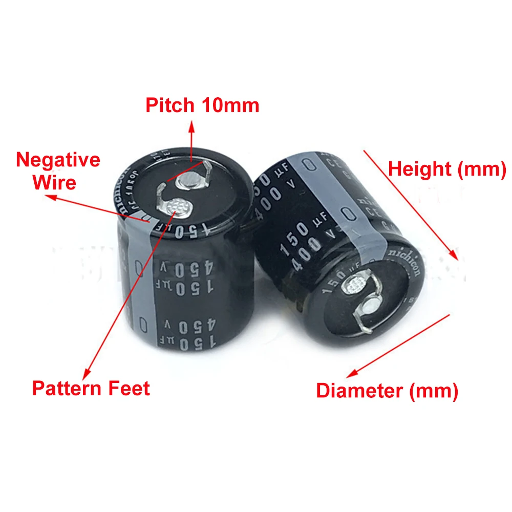 2 stücke 400v 150uf 450V 150uF 22x25 22x30 22x35 22x40 25x25 25x30 25x35 30x25mm 105 ° Pitch 10mm nichicon Horn Kondensatoren