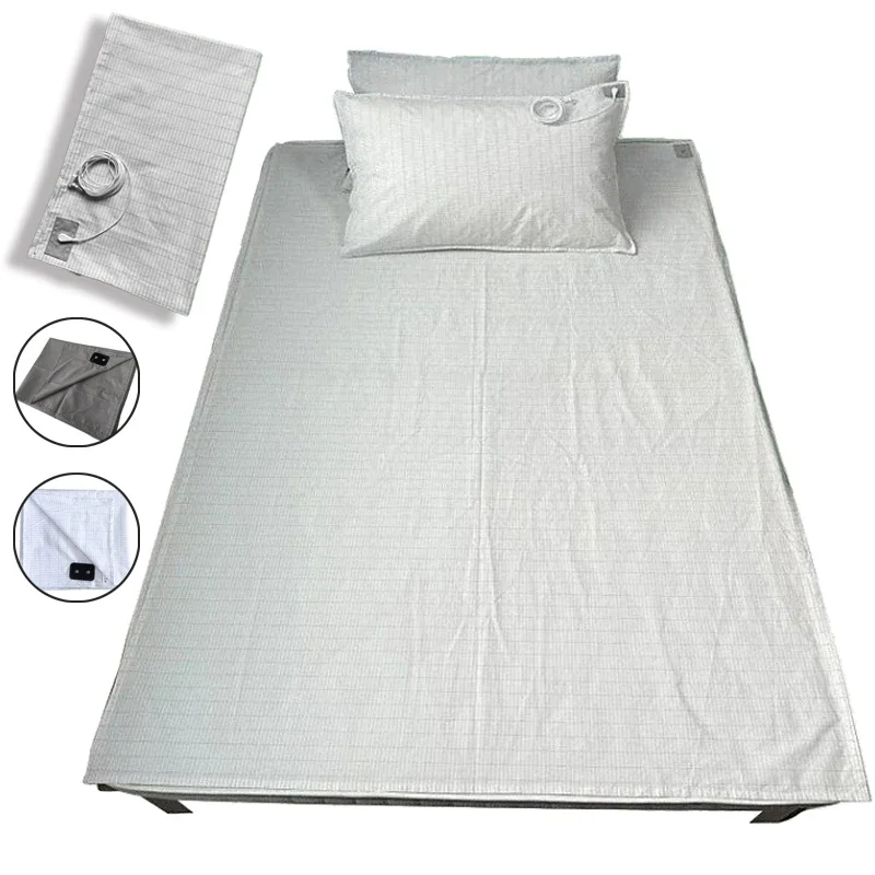 Soft and Conductive Grounding Bed Sheet AU/UK/EU/US Plug Antistatic Fiber Flat Bedsheet for Better Sleep Natural Health 정전기 방지
