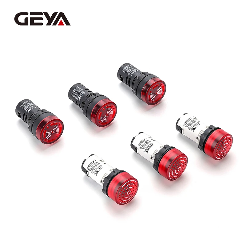

GEYA 22mm Panel Diameter AC DC 12V 24V 220V Intermittent Sound Flash Signal Light Red LED Active Buzzer Beep Alarm Indicator